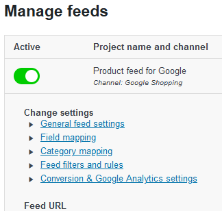 Product Feed Menu